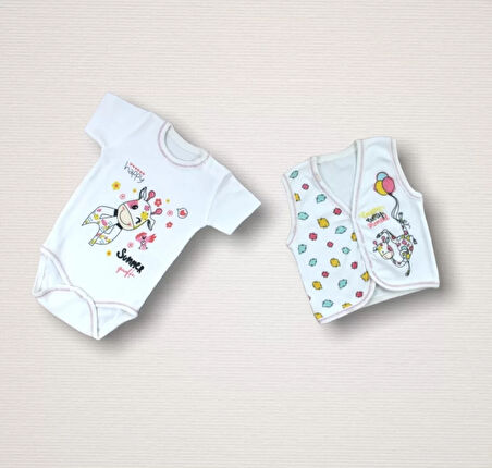 Love Zürafa Nakışlı  10lu Zıbın Takımı Hastane Çıkışı Ekru