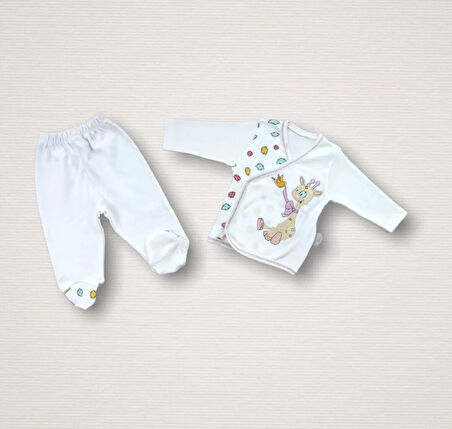 Love Zürafa Nakışlı  10lu Zıbın Takımı Hastane Çıkışı Ekru