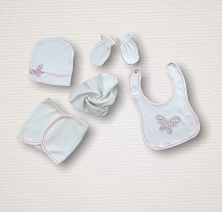 Uçan Kelebekler Nakışlı  10lu Zıbın Takımı Hastane Çıkışı Pembe