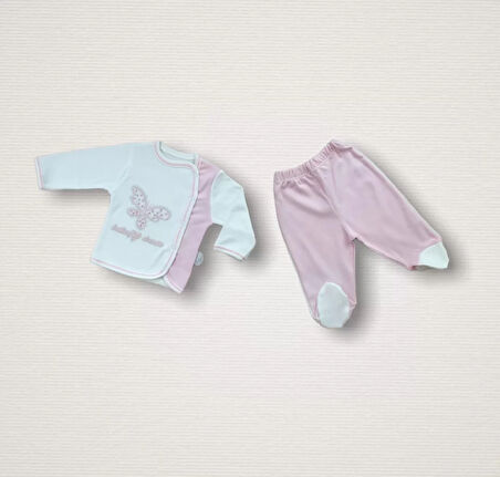 Uçan Kelebekler Nakışlı  10lu Zıbın Takımı Hastane Çıkışı Pembe