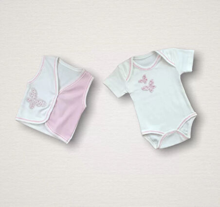 Uçan Kelebekler Nakışlı  10lu Zıbın Takımı Hastane Çıkışı Pembe