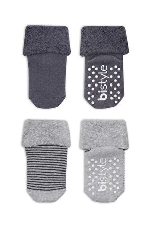 Çemberli Kaymaz Havlu Soket Çorap 2'li  Gri-antrasit
