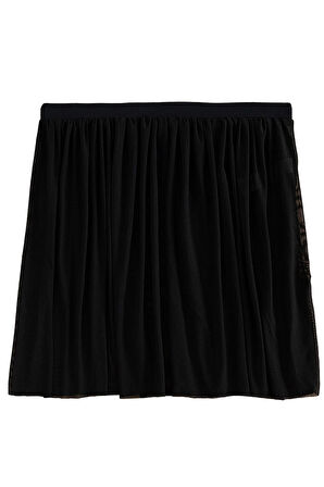 Kadın Siyah Tül Beli Lastikli Etek Görünümlü Pareo