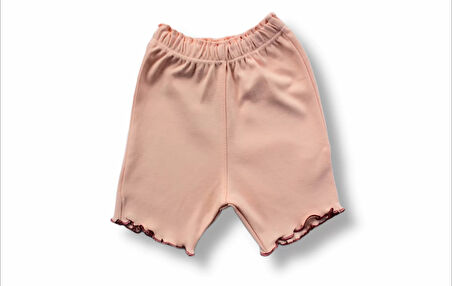 3-6 6-9 9-12 12-18 Ay Düğme Detaylı Bandanalı Kısa Kollu Sweat 3lü Kız Bebek Takımı Gül Kurusu