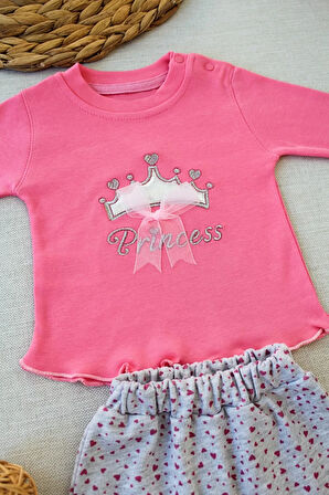 3-6 6-9 9-12 Ay Full Star Nakışlı Şapkalı Uzun Kollu Sweat 3lü Erkek Bebek Takımı Fuşya