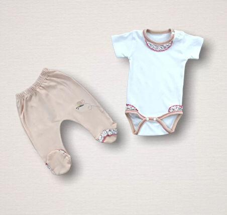 Erguvan Taç Nakışlı  Kız Bebek 10lu Zıbın Takımı Hastane Çıkışı Nar Çiçeği