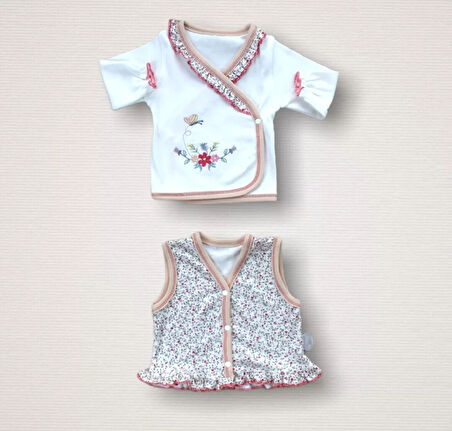 Erguvan Taç Nakışlı  Kız Bebek 10lu Zıbın Takımı Hastane Çıkışı Nar Çiçeği