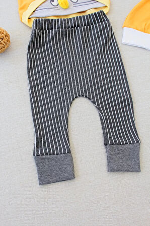 3-6 6-9 9-12 Ay Şımarık Tavşan Nakışlı Şapkalı Uzun Kollu Sweat 3lü Kız-erkek Bebek Takımı Turuncu