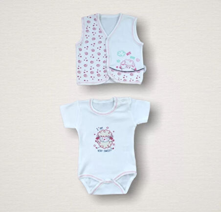 Kıvırcık Kuzu Nakışlı  10lu Zıbın Takımı Hastane Çıkışı Ekru