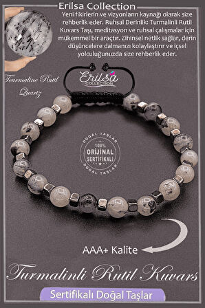 Sertifikalı AAA+ Kalite Gerçek Terahertz - Turmalinli Rutil Kuvars Taşı Bileklik