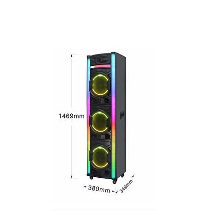 Taşınabilir Tekerli Dev Boy 10X3 İnç 1.47 Cm Super Bass Woofer Bluetooth Hoparlör