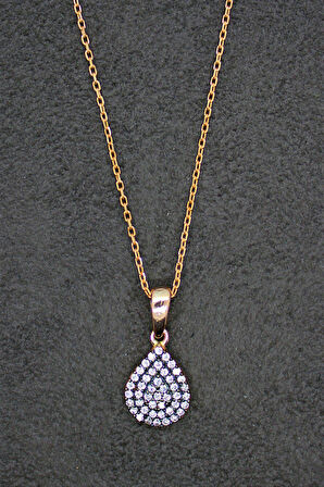 925 Ayar Elmas Modeli Damla Gümüş Kolye (TGK0023)