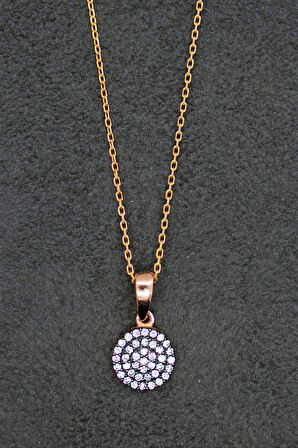 925 Ayar Elmas Modeli Yuvarlak Gümüş Kolye (TGK0024)