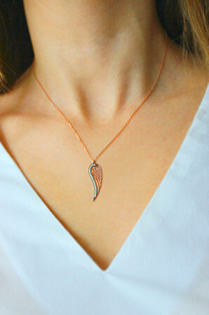 925 Ayar Melek Kanadı Rose Gümüş Kolye (TGK0032)