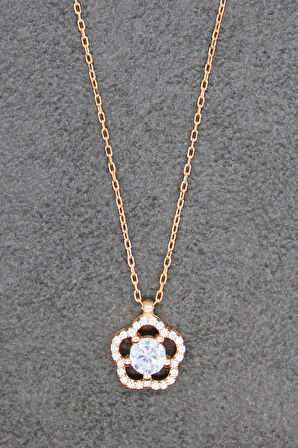 925 Ayar Çiçek Tektaş Rose Gümüş Kolye (TGK0038)