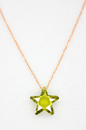 925 Ayar Yeşil Kristal Yıldız Rose Gümüş Kolye (TGK0041)