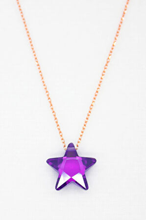 925 Ayar Mor Kristal Yıldız Rose Gümüş Kolye (TGK0042)