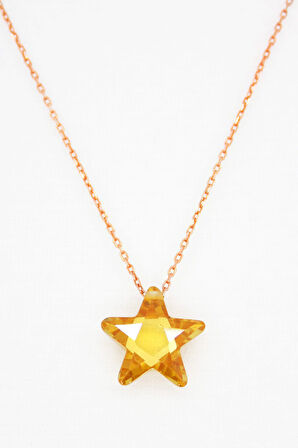 925 Ayar Şampanya Kristal Yıldız Rose Gümüş Kolye (TGK0043)