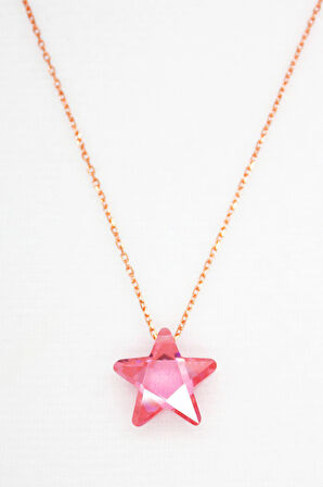 925 Ayar Pembe Kristal Yıldız Rose Gümüş Kolye (TGK0044)