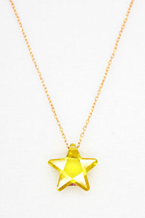 925 Ayar Sarı Kristal Yıldız Rose Gümüş Kolye (TGK0046)