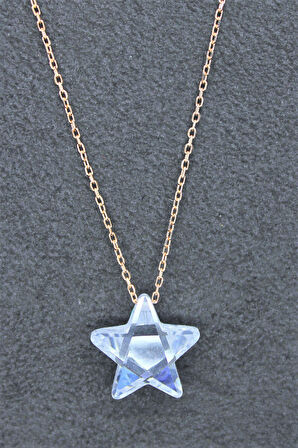 925 Ayar Beyaz Kristal Yıldız Rose Gümüş Kolye (TGK0047)