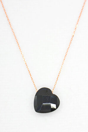 925 Ayar Siyah Kristal Kalp Rose Gümüş Kolye (TGK0061)