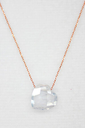 925 Ayar Beyaz Kristal Kalp Rose Gümüş Kolye (TGK0062)