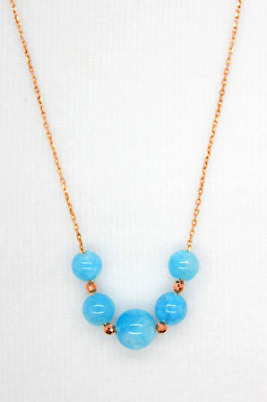 925 Ayar Drop Turkuaz Rose Gümüş Kolye (TGK0066)