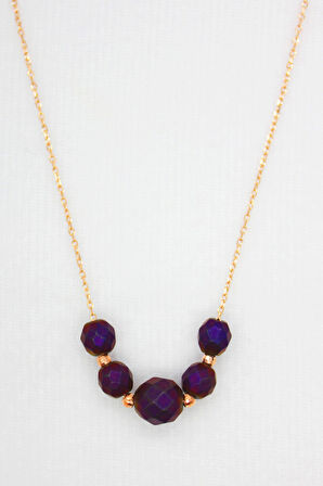 925 Ayar Mor Fasetli Hematit Rose Gümüş Kolye (TGK0067)