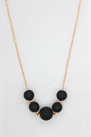 925 Ayar Mat Oniks Rose Gümüş Kolye (TGK0069)