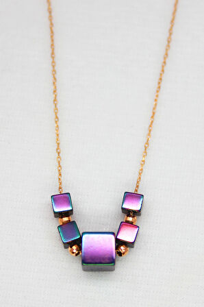 925 Ayar Küp Mor Hematit Rose Gümüş Kolye (TGK0076)