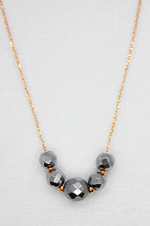 925 Ayar Fasetli Lame Hematit Rose Gümüş Kolye (TGK0078)