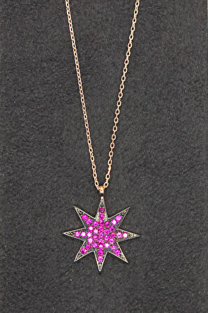 925 Ayar Kırmızı Yıldız Rose Gümüş Kolye (TGK0094)