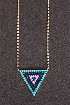 925 Ayar Üçgen Sosyete Gözü Rose Gümüş Kolye (TGK0109)