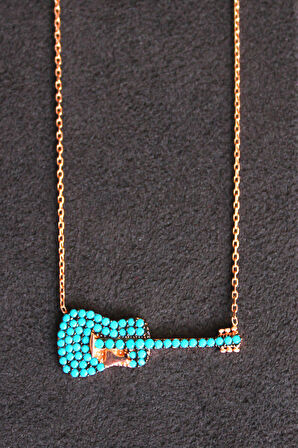 925 Ayar Turkuaz Gitar Rose Gümüş Kolye (TGK0116)