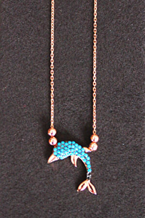 925 Ayar Turkuaz Yunus Rose Gümüş Kolye (TGK0119)