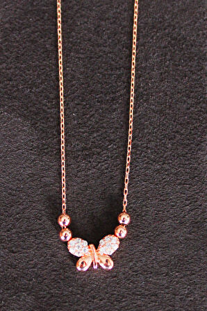 925 Ayar Kelebek Rose Gümüş Kolye (TGK0126)