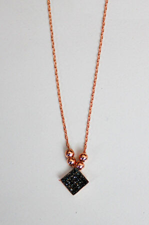 925 Ayar Siyah Kare Rose Gümüş Kolye (TGK0139)