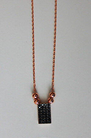 925 Ayar Siyah Dörtgen Rose Gümüş Kolye (TGK0141)