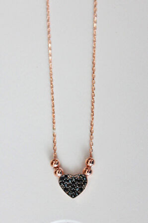 925 Ayar Siyah Kalp Rose Gümüş Kolye (TGK0149)