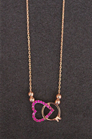 925 Ayar Tektaş Kalp Rose Gümüş Kolye (TGK0150)