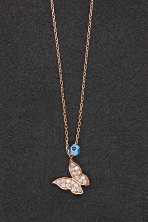 925 Ayar Kelebek Rose Gümüş Kolye (TGK0164)
