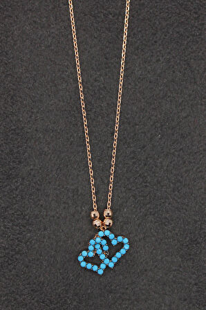 925 Ayar Turkuaz Kalpler Rose Gümüş Kolye (TGK0166)