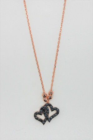 925 Ayar Siyah Kalpler Rose Gümüş Kolye (TGK0167)