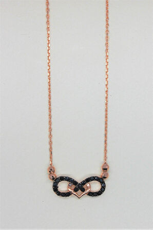 925 Ayar Siyah Sonsuzluk Rose Gümüş Kolye (TGK0173)