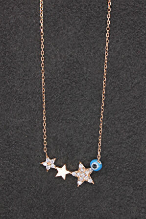 925 Ayar Üç Yıldız Rose Gümüş Kolye (TGK0177)