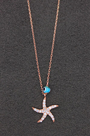 925 Ayar Deniz Yıldızı Rose Gümüş Kolye (TGK0189)