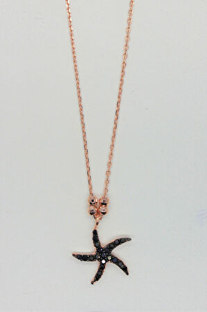925 Ayar Siyah Denizyıldızı Rose Gümüş Kolye (TGK0192)