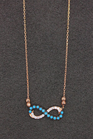 925 Ayar Turkuaz Sonsuzluk Rose Gümüş Kolye (TGK0193)