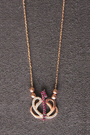 925 Ayar Elif Vav Rose Gümüş Kolye (TGK0209)